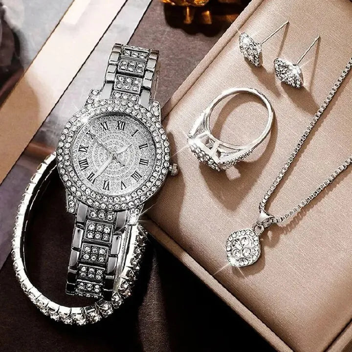 Women's Diamond Watch & Jewelry Set - 5 Pieces