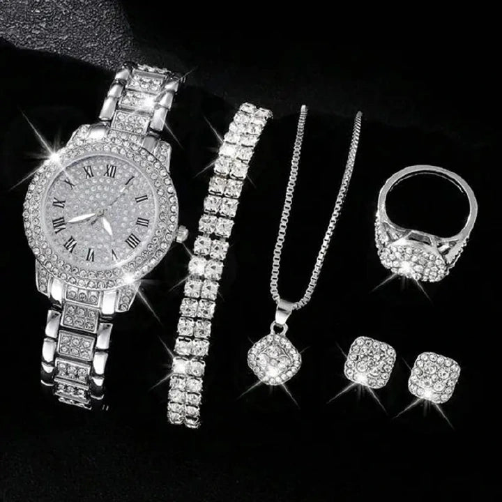 Women's Diamond Watch & Jewelry Set - 5 Pieces