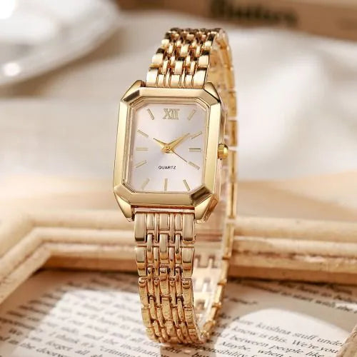 Rectangle Dial Women's Watch - Gold