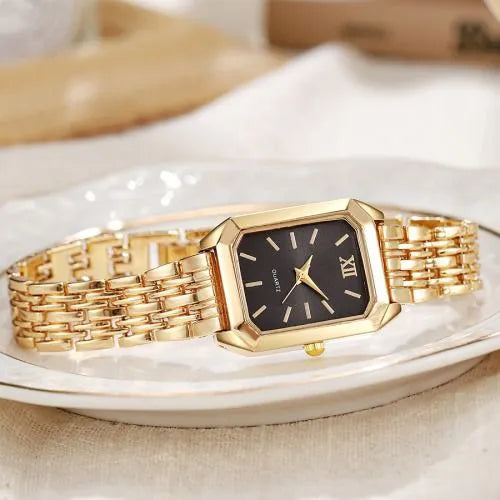 Rectangle Dial Women's Watch - Gold