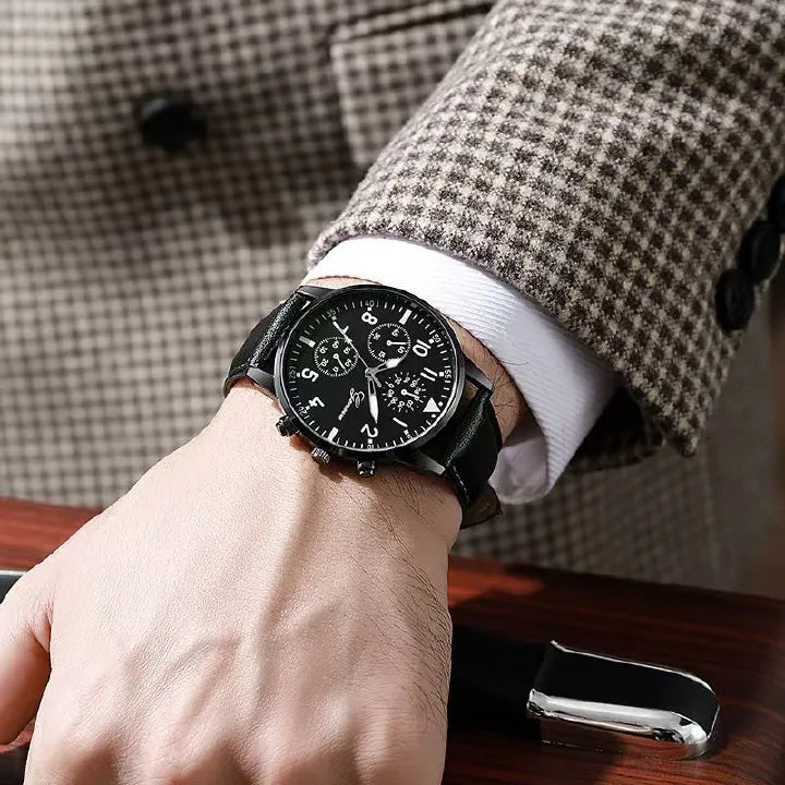 Men's Watch & Bracelet Set - 5 Pieces