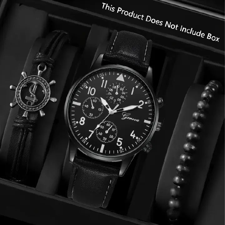Men's Watch & Bracelet Set - 5 Pieces
